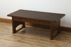 中古　高級品!!　指物家具　タモ材　漆塗り　凛とした佇まいと杢目が美しい文机(ローテーブル、座机、作業台、ワークデスク、在宅用、在宅ワーク用)(R-072578)
