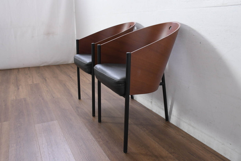 イタリアビンテージ　名作希少品!!　ドリアデ(Driade)　コステス(COSTES)　フィリップ・スタルク(Philippe Starck)デザイン　流線形のフォルムが美しいダイニングチェア2脚セット(椅子、イス、ヴィンテージ、バラ売り可能)(R-082288)