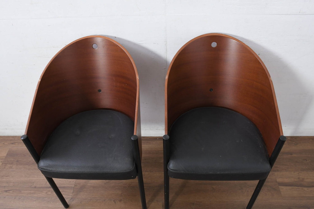 イタリアビンテージ　名作希少品!!　ドリアデ(Driade)　コステス(COSTES)　フィリップ・スタルク(Philippe Starck)デザイン　流線形のフォルムが美しいダイニングチェア2脚セット(椅子、イス、ヴィンテージ、バラ売り可能)(R-082288)