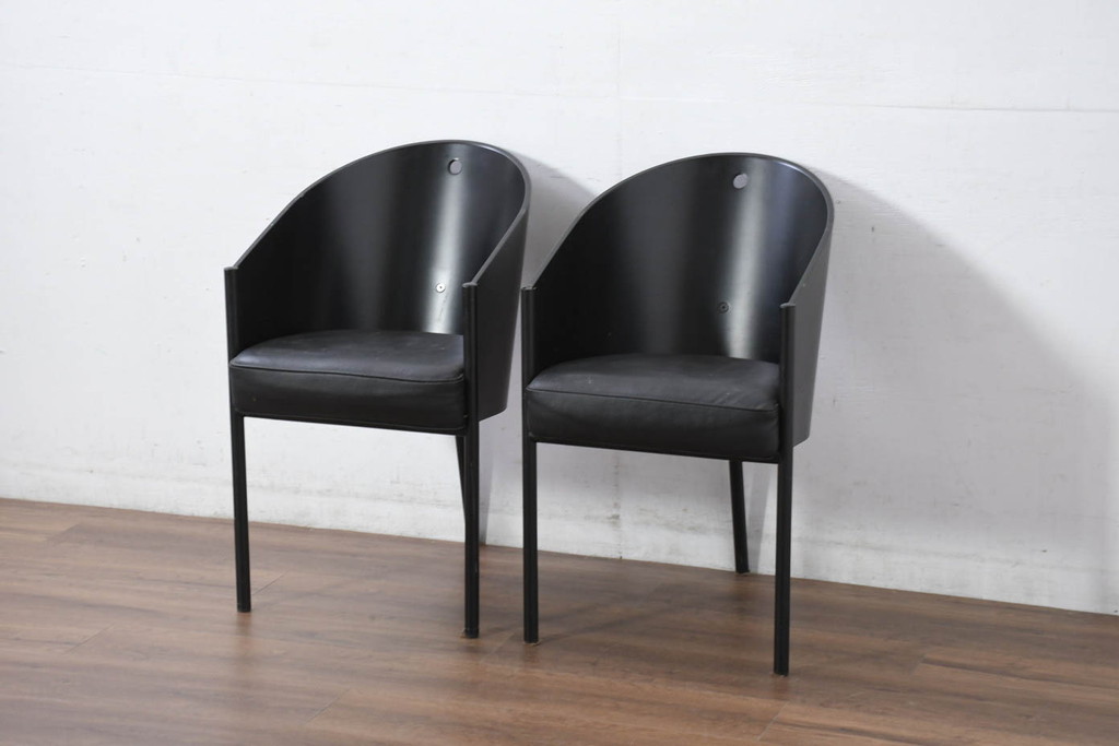 イタリアビンテージ　名作希少品!!　ドリアデ(Driade)　コステス(COSTES)　フィリップ・スタルク(Philippe Starck)デザイン　流線形のフォルムが美しいダイニングチェア2脚セット(椅子、イス、ヴィンテージ、バラ売り可能)(R-082289)