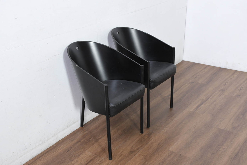 イタリアビンテージ　名作希少品!!　ドリアデ(Driade)　コステス(COSTES)　フィリップ・スタルク(Philippe Starck)デザイン　流線形のフォルムが美しいダイニングチェア2脚セット(椅子、イス、ヴィンテージ、バラ売り可能)(R-082289)