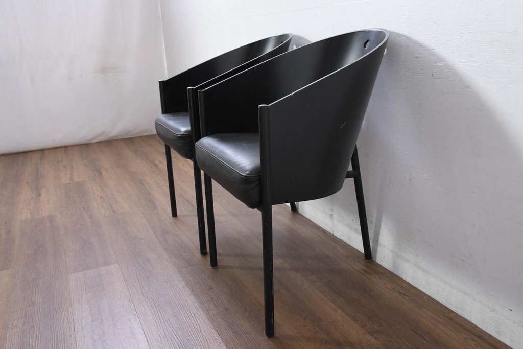 イタリアビンテージ　名作希少品!!　ドリアデ(Driade)　コステス(COSTES)　フィリップ・スタルク(Philippe Starck)デザイン　流線形のフォルムが美しいダイニングチェア2脚セット(椅子、イス、ヴィンテージ、バラ売り可能)(R-082289)