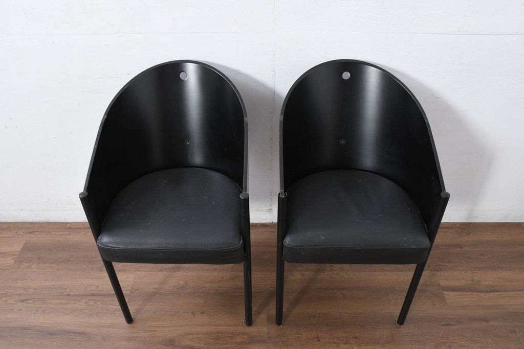 イタリアビンテージ　名作希少品!!　ドリアデ(Driade)　コステス(COSTES)　フィリップ・スタルク(Philippe Starck)デザイン　流線形のフォルムが美しいダイニングチェア2脚セット(椅子、イス、ヴィンテージ、バラ売り可能)(R-082289)