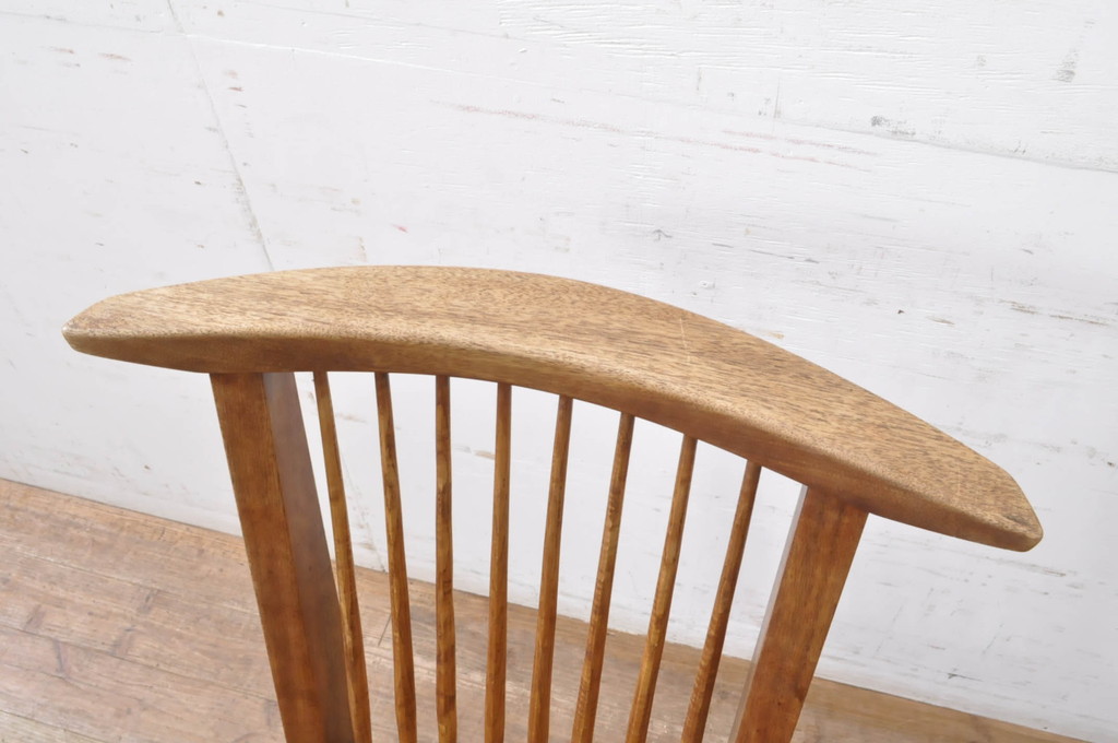 和製ビンテージ　ジョージナカシマ　希少!!　契りあり　小田急ハルク購入　桜製作所　コノイドチェア(CONOID CHAIR)　CN101　スタイリッシュな佇まいのサイドチェア(ジョージ・ナカシマ、板座チェア、ダイニングチェア、椅子、イス、アレー型、鼓、千切り止め、ヴィンテージ)(R-068124)