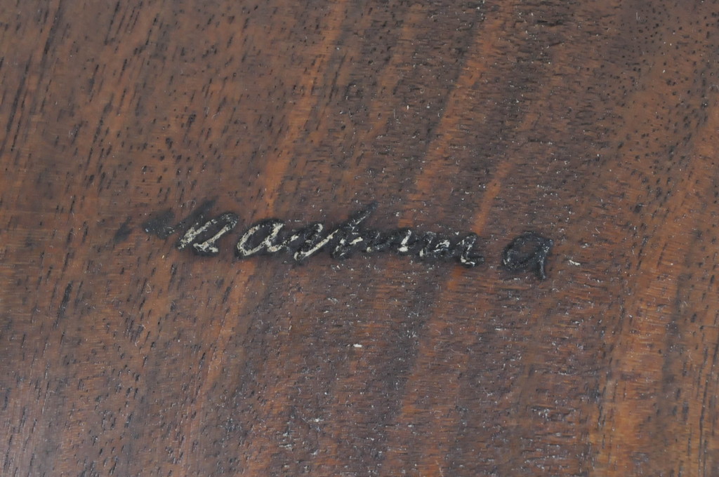 和製ビンテージ　ジョージナカシマ　希少!!　契りあり　小田急ハルク購入　桜製作所　コノイドチェア(CONOID CHAIR)　CN101　スタイリッシュな佇まいのサイドチェア(ジョージ・ナカシマ、板座チェア、ダイニングチェア、椅子、イス、アレー型、鼓、千切り止め、ヴィンテージ)(R-068124)