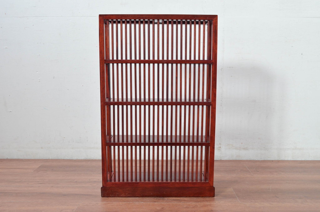 中古　美品　唐木　上品な縦格子が和の美しさを漂わせる小振りな飾り棚(陳列棚、花梨棚、ディスプレイラック、収納棚、オープンラック)(R-081847)