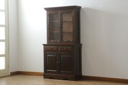 中古　美品　松本民芸家具　#58型　お洒落な扉のデザインが印象的な食器棚(カップボード、収納棚、戸棚)(定価約55万円)(R-064191)