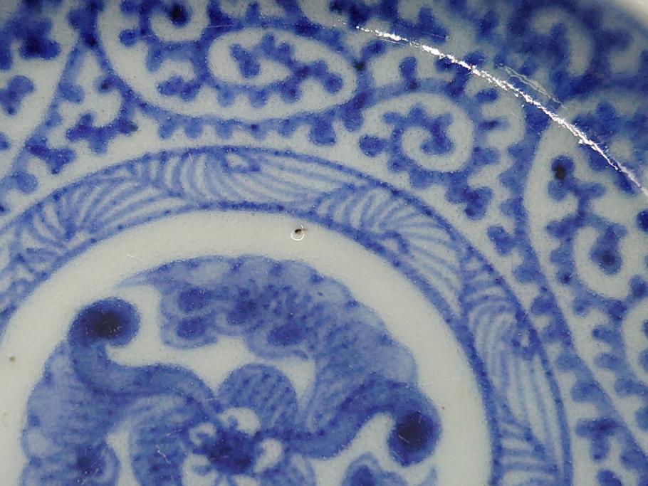 江戸期　古伊万里　染付　二重角福　蛸唐草　3.5寸皿　約10.5　爽やかな藍色の蛸唐草文様が魅力の小皿2枚セット(三寸五分、渦福、和食器、和皿)(R-061755)
