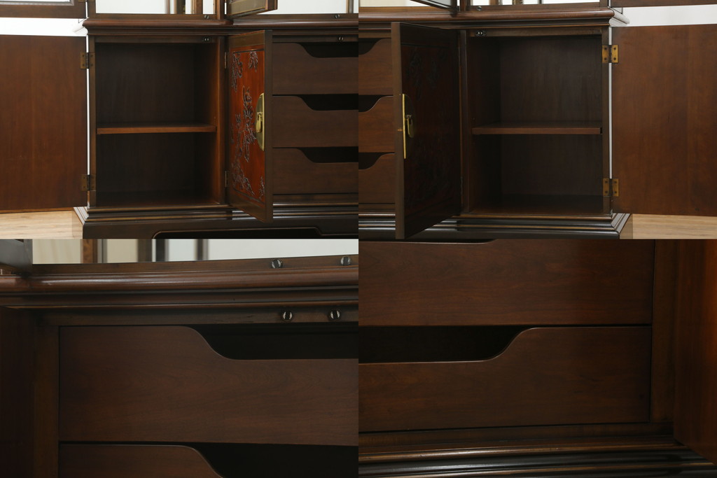 中古　美品　DREXEL HERITAGE(ドレクセルヘリテイジ)　シノワズリ様式　上品な佇まいが美しいチャイナキャビネット(定価約340万円)(食器棚、キュリオケース、ガラスケース、ショーケース、戸棚、飾り棚)(R-059661)
