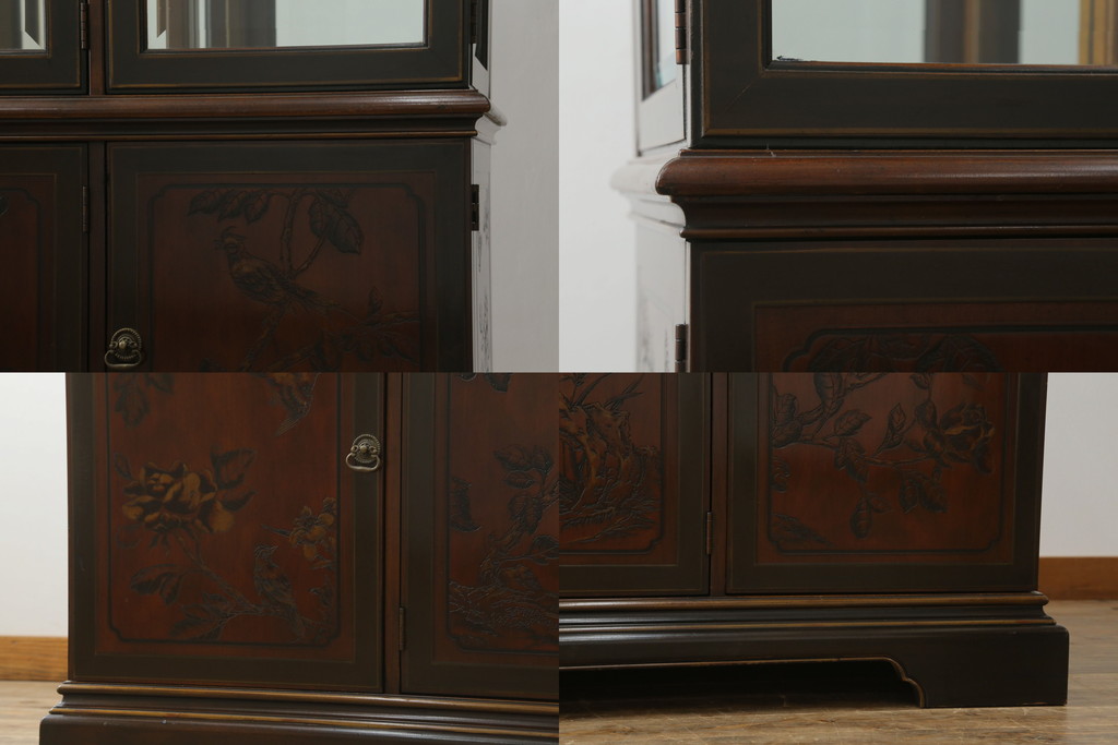 中古　美品　DREXEL HERITAGE(ドレクセルヘリテイジ)　シノワズリ様式　上品な佇まいが美しいチャイナキャビネット(定価約340万円)(食器棚、キュリオケース、ガラスケース、ショーケース、戸棚、飾り棚)(R-059661)