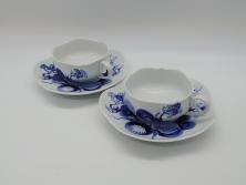 ドイツ　マイセン　Meissen　ブルーオーキッド　華麗な蘭の美しさに魅了されるティーカップ&ソーサー2客セット(蘭の花、洋食器、C&S)(R-061757)