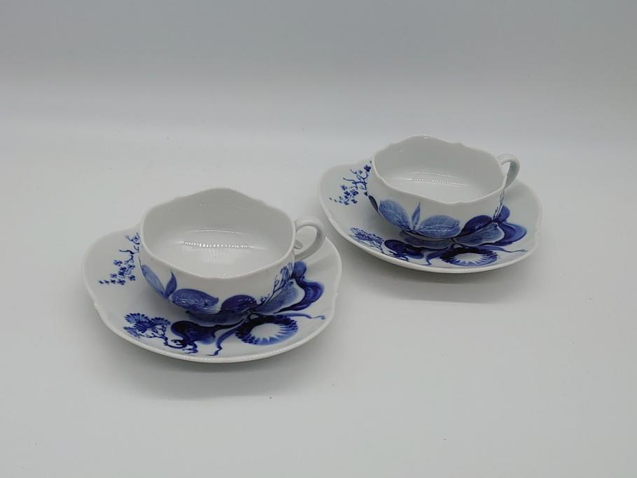 ドイツ　マイセン　Meissen　ブルーオーキッド　華麗な蘭の美しさに魅了されるティーカップ&ソーサー2客セット(蘭の花、洋食器、C&S)(R-061757)