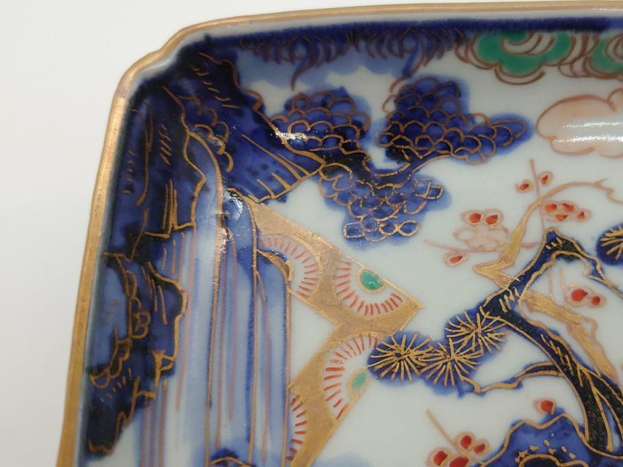 江戸期 富長貴春(富貴長春) 古伊万里 染付 金彩 色絵 蛸唐草 7.3
