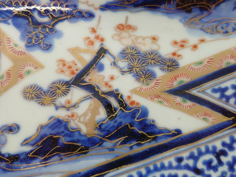 江戸期 富長貴春(富貴長春) 古伊万里 染付 金彩 色絵 蛸唐草 7.3