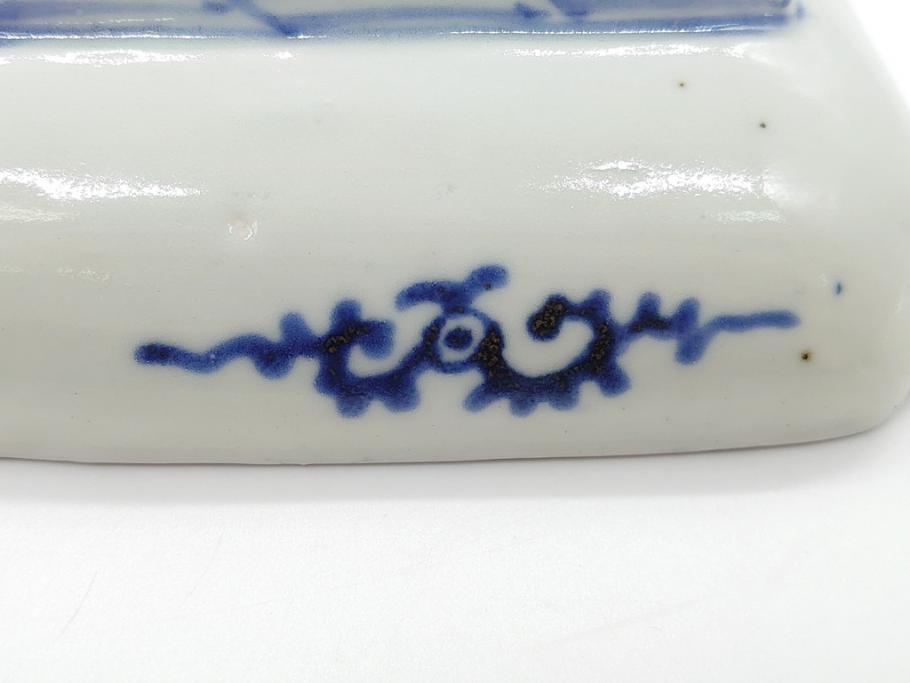 江戸期　富長貴春(富貴長春)　古伊万里　染付　金彩　色絵　蛸唐草　7.3寸皿　約21.5cm　大胆かつ繊細な絵柄に魅了される長皿2客(七寸三分、和皿、角皿、和食器)(R-061778)