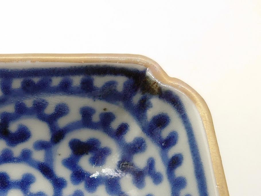 江戸期　富長貴春(富貴長春)　古伊万里　染付　金彩　色絵　蛸唐草　7.3寸皿　約21.5cm　大胆かつ繊細な絵柄に魅了される長皿2客(七寸三分、和皿、角皿、和食器)(R-061778)