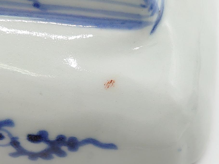 江戸期　富長貴春(富貴長春)　古伊万里　染付　金彩　色絵　蛸唐草　7.3寸皿　約21.5cm　大胆かつ繊細な絵柄に魅了される長皿2客(七寸三分、和皿、角皿、和食器)(R-061778)