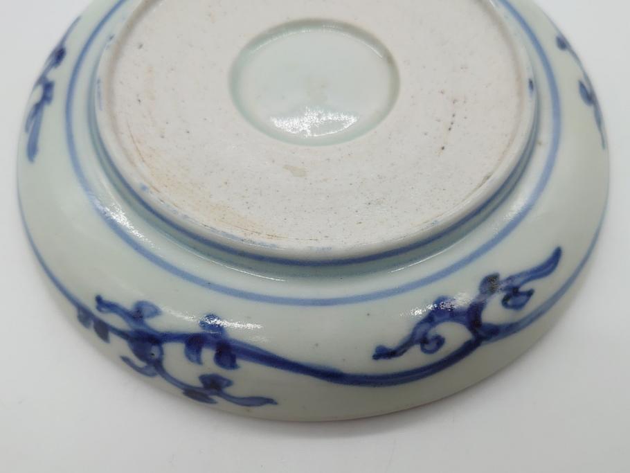 江戸期 古伊万里 染付 蛸唐草 松竹梅 4寸皿 約12.5cm 伊万里焼の