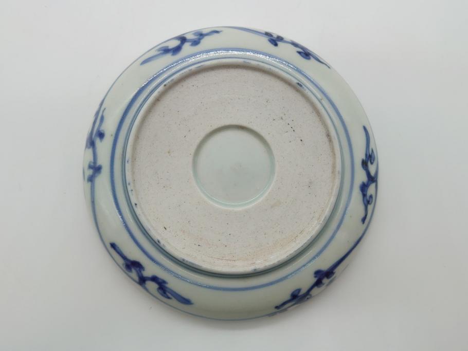 江戸期 古伊万里 染付 蛸唐草 松竹梅 4寸皿 約12.5cm 伊万里焼の