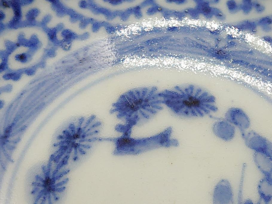江戸期 古伊万里 染付 蛸唐草 松竹梅 4寸皿 約12.5cm 伊万里焼の