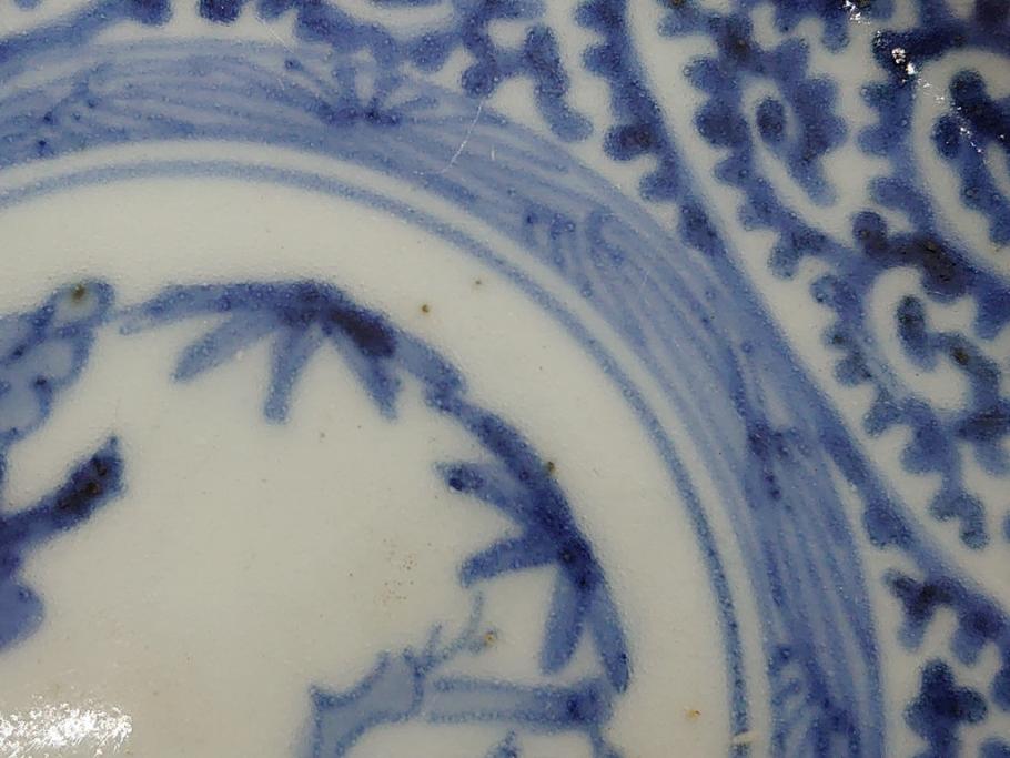 江戸期 古伊万里 染付 蛸唐草 松竹梅 4寸皿 約12.5cm 伊万里焼の