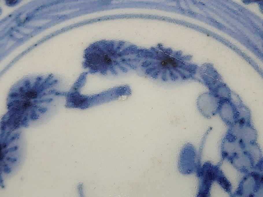 江戸期 古伊万里 染付 蛸唐草 松竹梅 4寸皿 約12.5cm 伊万里焼の