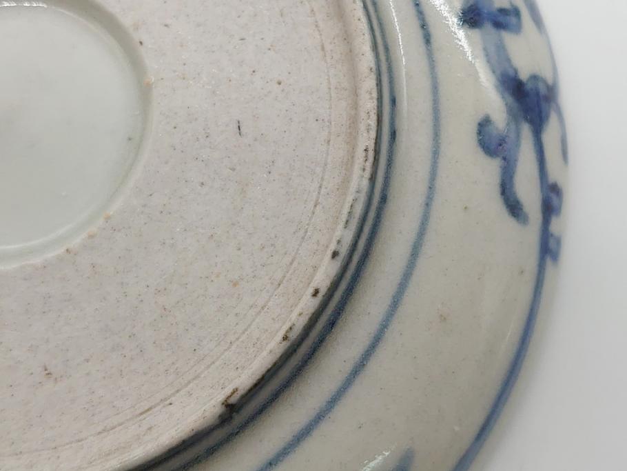 江戸期　古伊万里　染付　蛸唐草　松竹梅　4寸皿　約12.5cm　伊万里焼の伝統美が詰まった小皿2枚セット(四寸、和皿、渦福、和食器)(R-061781)