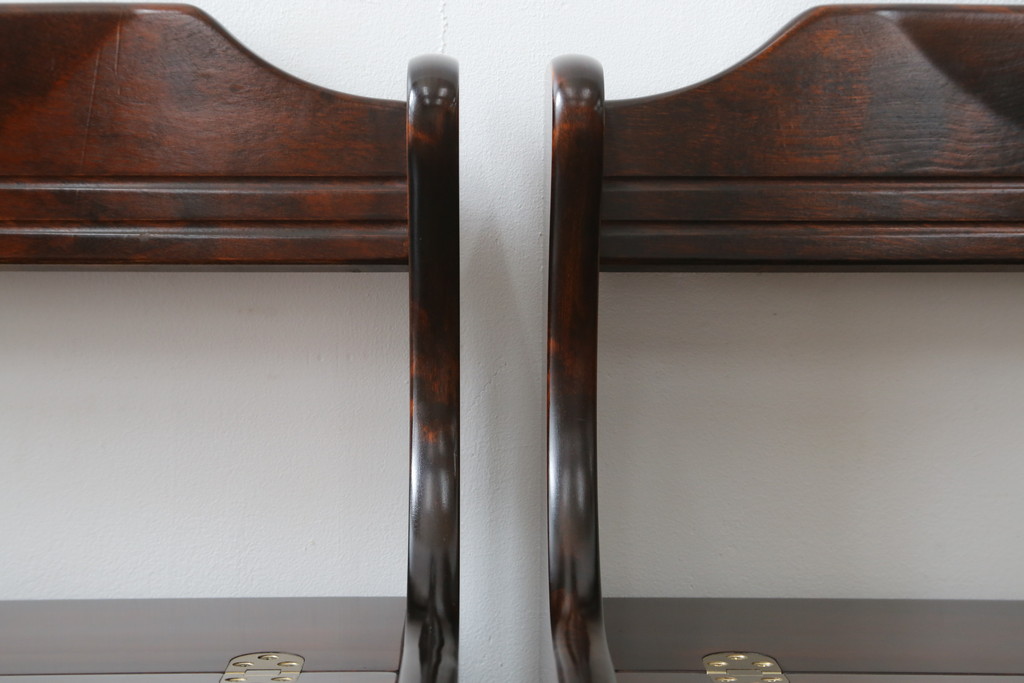 中古　美品　山室家具製作所　民芸家具　北の匠　木のぬくもりを感じる収納付きベンチ2脚セット(板座チェア、椅子、イス、バラ売り可能)(R-078101)
