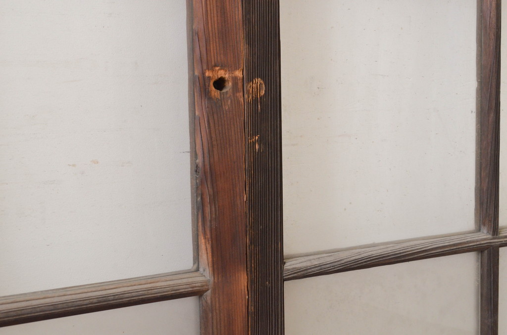 アンティーク建具　古い木味の腰板付き幅狭ガラス窓4枚セット(ガラス戸、引き戸)(R-065046)