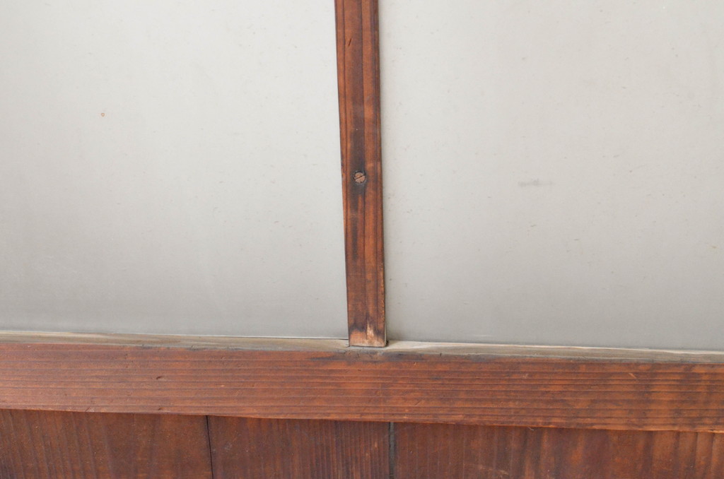アンティーク建具　古い木味の腰板付き幅狭ガラス窓4枚セット(ガラス戸、引き戸)(R-065046)