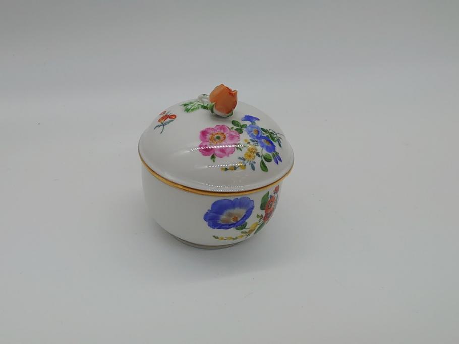 ドイツ　マイセン　Meissen　ベーシックフラワー　三つ花　優雅で華やかなシュガーポット(蓋物、西洋陶磁器)(R-061784)