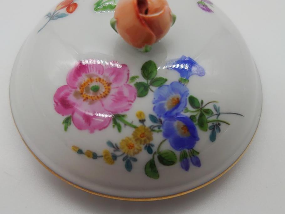 ドイツ　マイセン　Meissen　ベーシックフラワー　三つ花　優雅で華やかなシュガーポット(蓋物、西洋陶磁器)(R-061784)