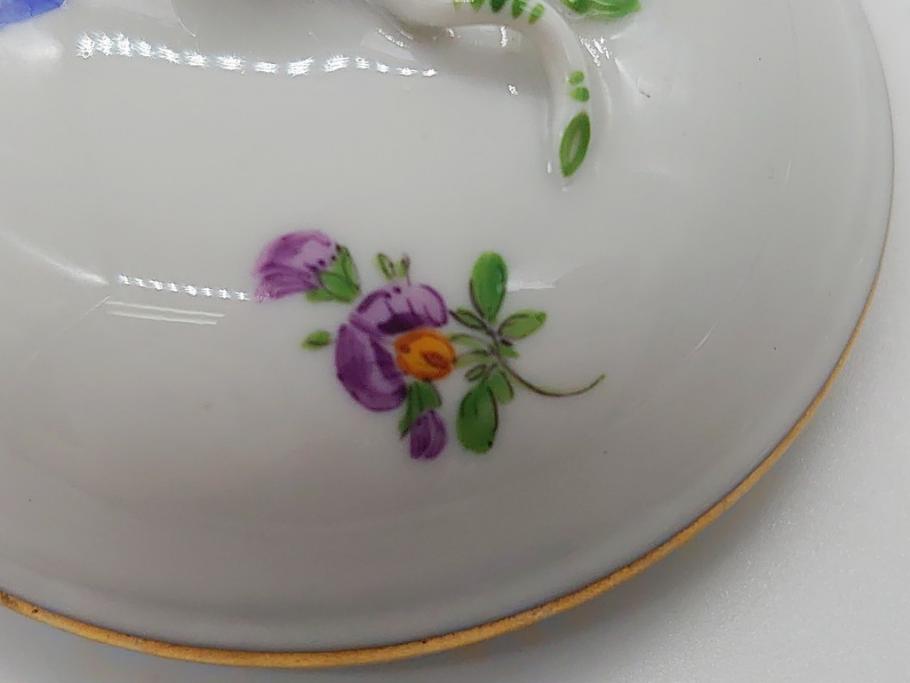 ドイツ　マイセン　Meissen　ベーシックフラワー　三つ花　優雅で華やかなシュガーポット(蓋物、西洋陶磁器)(R-061784)
