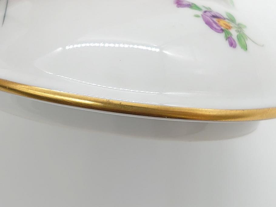 ドイツ　マイセン　Meissen　ベーシックフラワー　三つ花　優雅で華やかなシュガーポット(蓋物、西洋陶磁器)(R-061784)