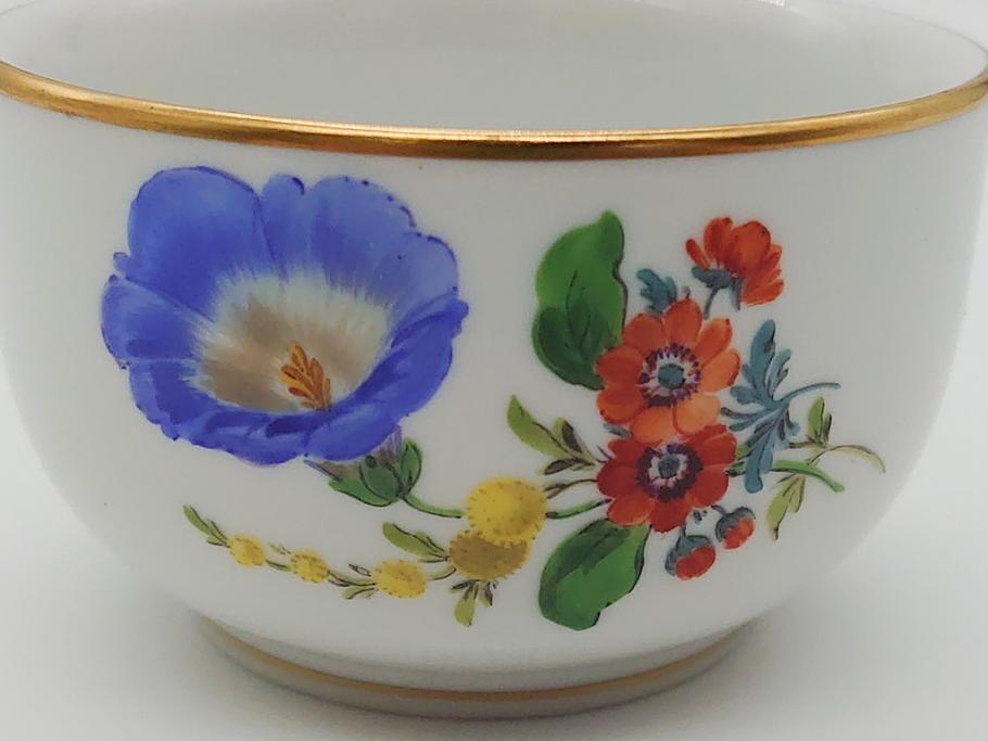 ドイツ　マイセン　Meissen　ベーシックフラワー　三つ花　優雅で華やかなシュガーポット(蓋物、西洋陶磁器)(R-061784)