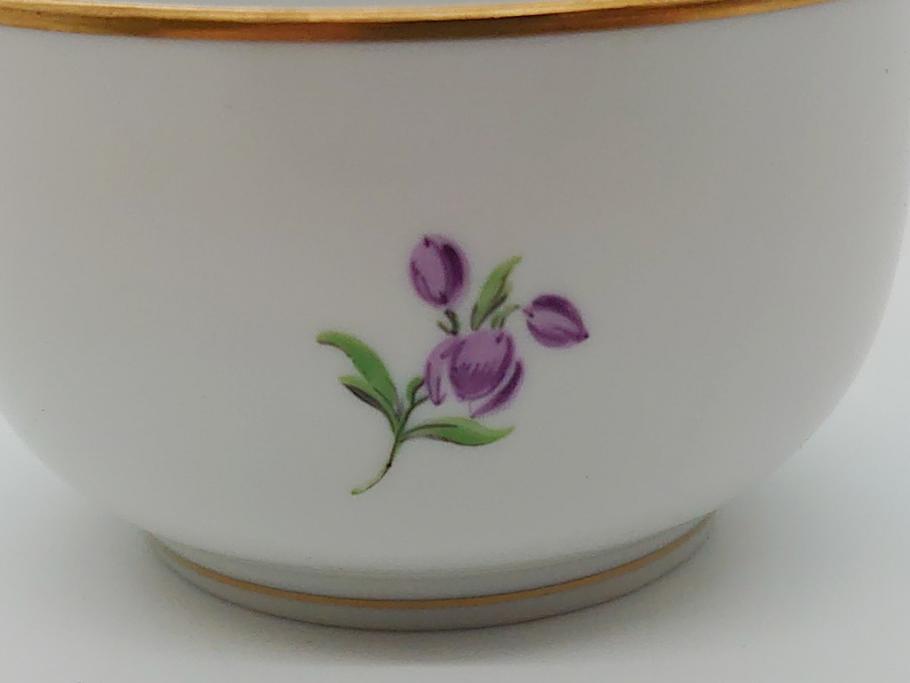 ドイツ　マイセン　Meissen　ベーシックフラワー　三つ花　優雅で華やかなシュガーポット(蓋物、西洋陶磁器)(R-061784)