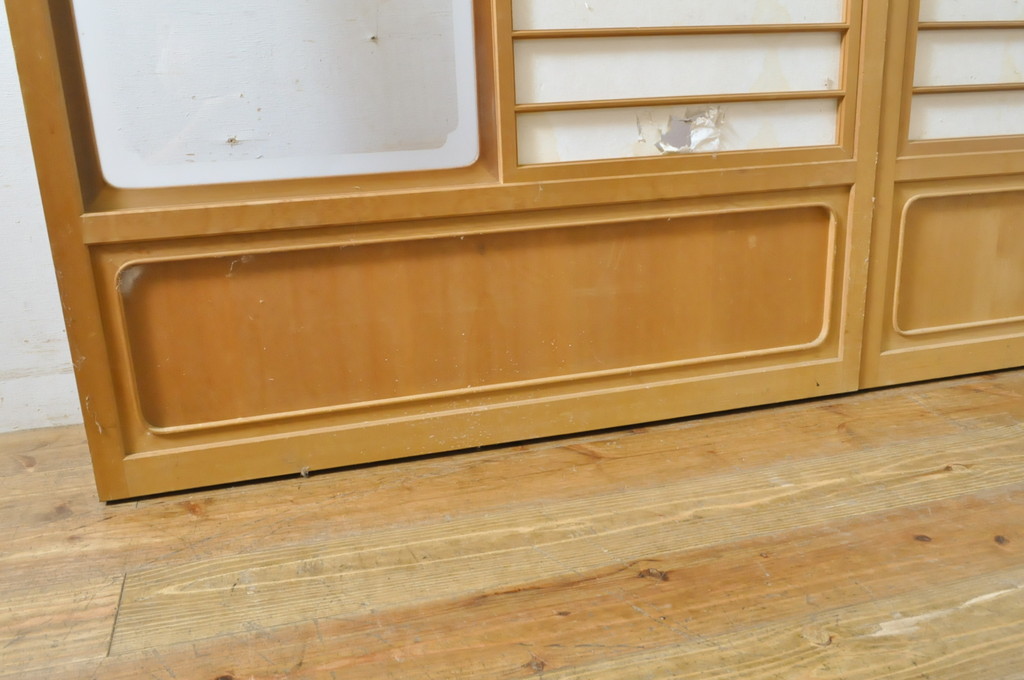 中古　上手物　和の空間づくりにおすすめ!　数寄屋で使われていた猫間障子戸2枚セット(雪見障子戸、建具、引き戸、擦り上げ障子戸、擦上障子戸、ガラス戸)(R-063790)