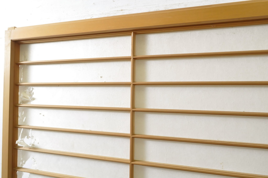 中古　上手物　和の空間づくりにおすすめ!　数寄屋で使われていた猫間障子戸2枚セット(雪見障子戸、建具、引き戸、擦り上げ障子戸、擦上障子戸、ガラス戸)(R-063789)