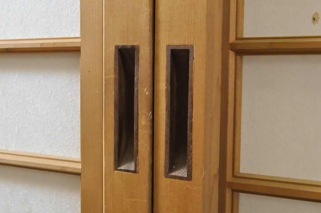 中古　上手物　和の空間づくりにおすすめ!　数寄屋で使われていた猫間障子戸2枚セット(雪見障子戸、建具、引き戸、擦り上げ障子戸、擦上障子戸、ガラス戸)(R-063789)