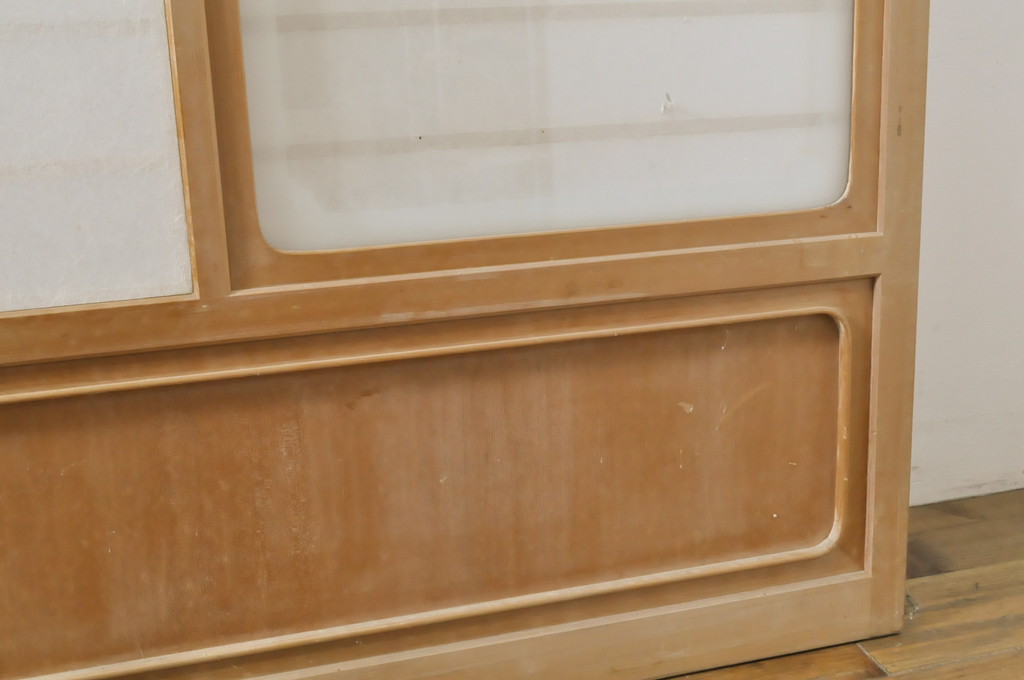 中古　上手物　和の空間づくりにおすすめ!　数寄屋で使われていた猫間障子戸2枚セット(雪見障子戸、建具、引き戸、擦り上げ障子戸、擦上障子戸、ガラス戸)(R-063789)