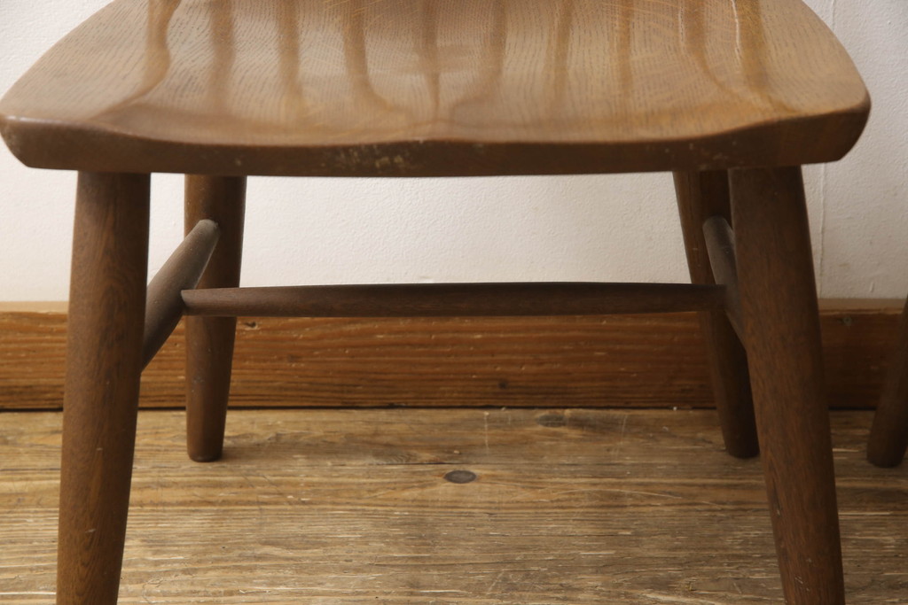 中古　柏木工(カシワ木工、KASHIWA)　ナラ材　木の温かみある風合いが魅力的なダイニングチェア3脚セット(板座チェア、イス、椅子)(R-067913)