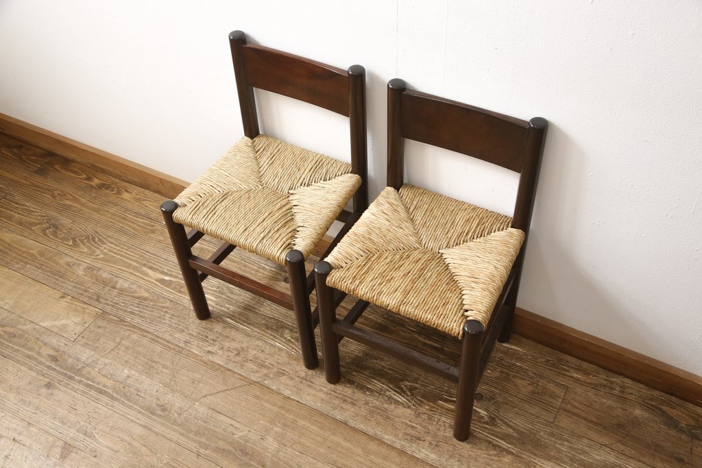 中古　美品　松本民芸家具　アジアンテイストのお部屋におすすめなラッシチェア2脚セット(椅子、イス、バラ売り可能)(R-058541)