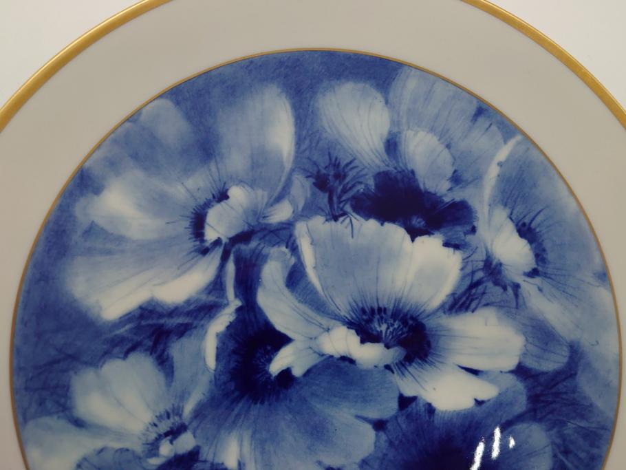 ドイツ　マイセン　Meissen　ひなげしの花　金彩　壁掛け　上品で清楚なタッチの花絵付けが見事な飾り皿(プレート、西洋陶磁器)(R-061805)