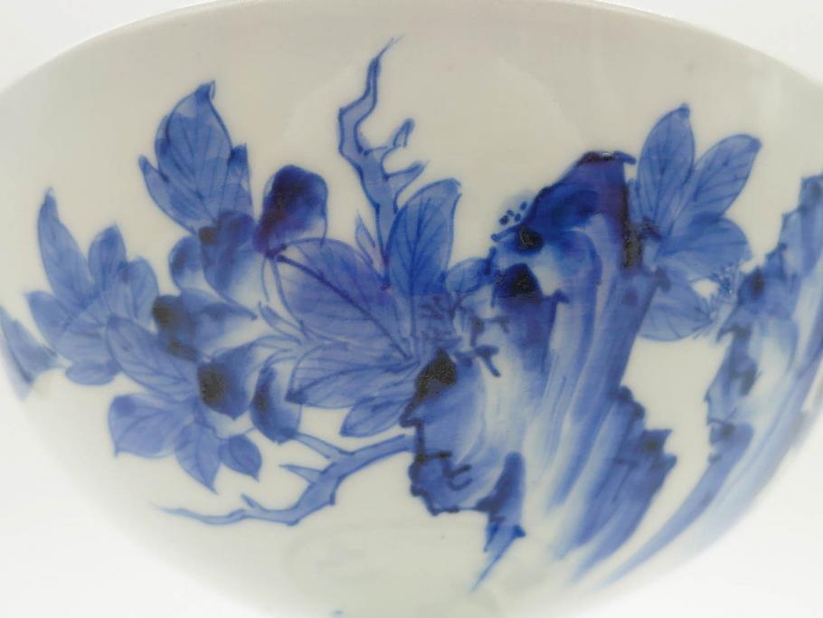 江戸期　古伊万里　染付　竹林七賢人図　細かな絵付けが見事な盃洗(杯洗、花鳥図、フルーツボウル、コンポート、高台皿、台鉢、和食器)(R-082757)