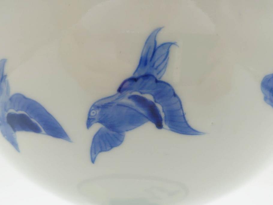 江戸期　古伊万里　染付　竹林七賢人図　細かな絵付けが見事な盃洗(杯洗、花鳥図、フルーツボウル、コンポート、高台皿、台鉢、和食器)(R-082757)