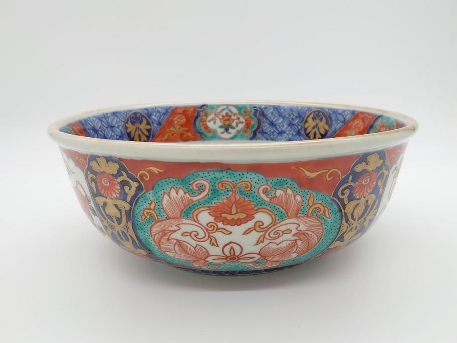 幕末　富長貴春(富貴長春)　金彩　色絵　染付　松竹梅文　華やかな色彩が目を惹く8.3寸深鉢(和食器)(R-061817)
