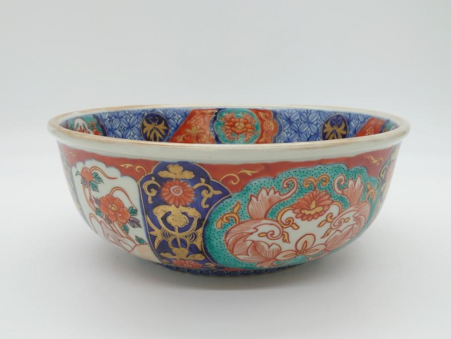 幕末　富長貴春(富貴長春)　金彩　色絵　染付　松竹梅文　華やかな色彩が目を惹く8.3寸深鉢(和食器)(R-061817)