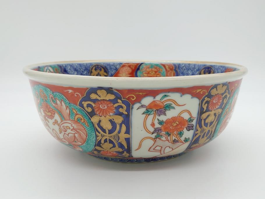 幕末　富長貴春(富貴長春)　金彩　色絵　染付　松竹梅文　華やかな色彩が目を惹く8.3寸深鉢(和食器)(R-061817)