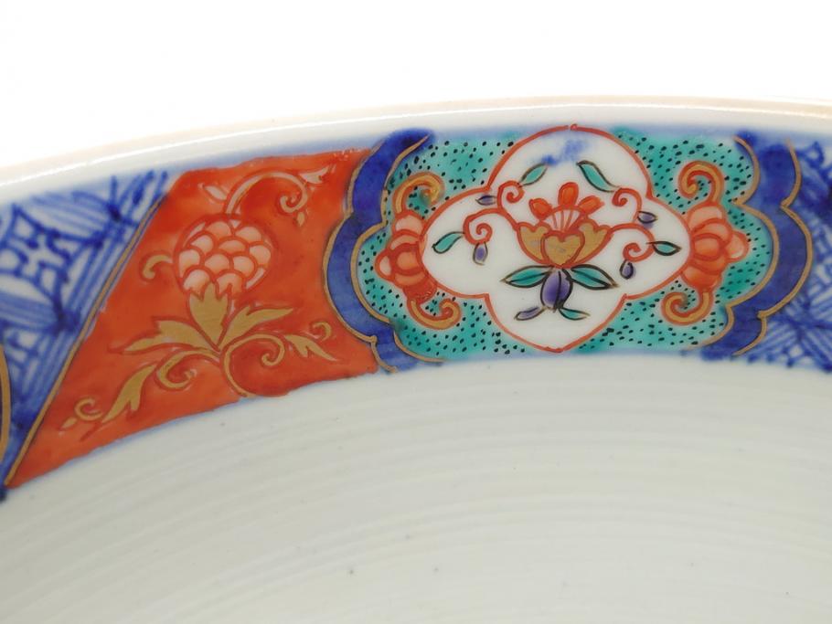 幕末　富長貴春(富貴長春)　金彩　色絵　染付　松竹梅文　華やかな色彩が目を惹く8.3寸深鉢(和食器)(R-061817)