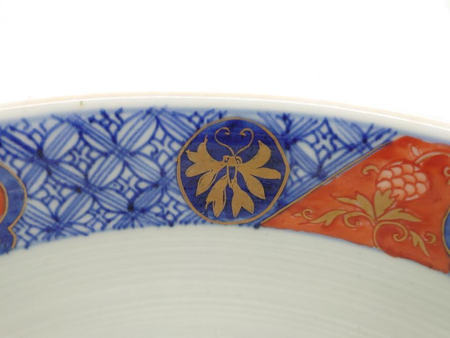 幕末　富長貴春(富貴長春)　金彩　色絵　染付　松竹梅文　華やかな色彩が目を惹く8.3寸深鉢(和食器)(R-061817)